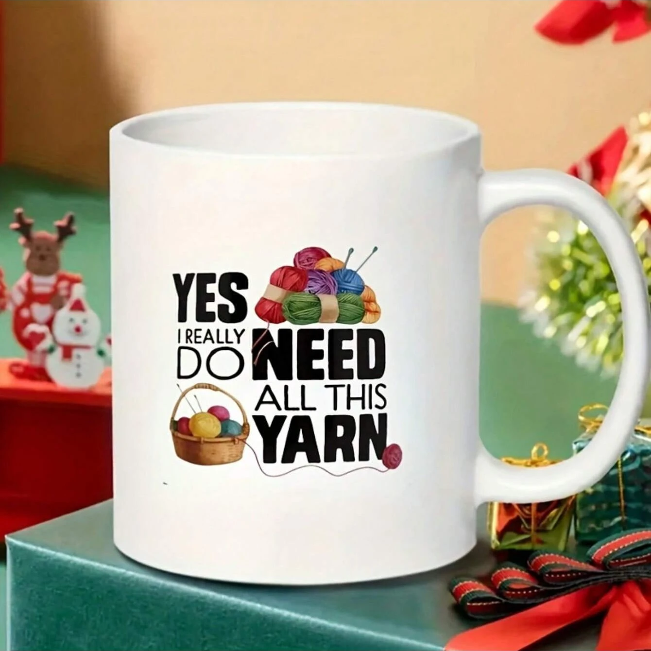 YES I REALLY DO NEED ALL THIS YARN Ceramic Mug - Double-Sided Design, Reusable, Multipurpose, White Tea Cup For Hot