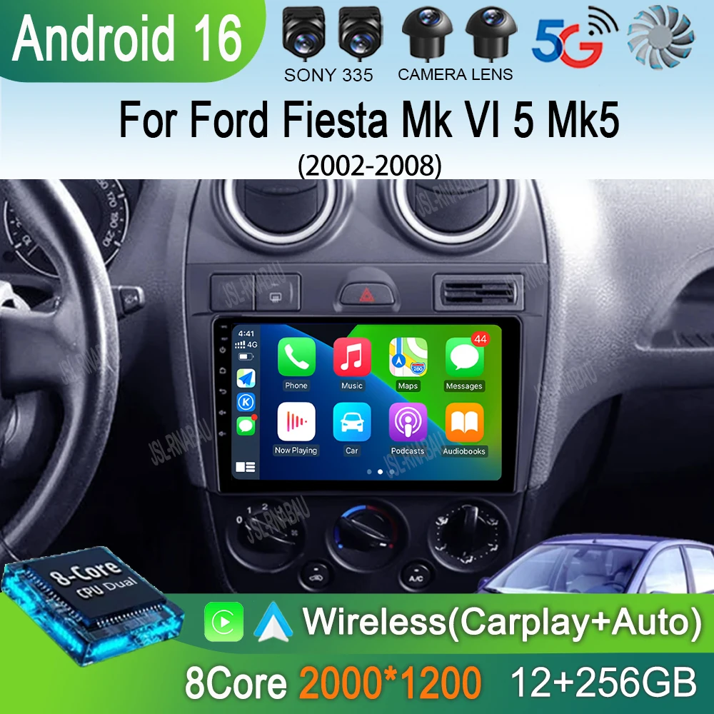 

Автомагнитола Android 16 для Ford Fiesta Mk VI 5 Mk5 2002-2008 с Carplay, Auto, 2K экраном, Wi-Fi+4G, мультимедиа, стереосистема, головное устройство