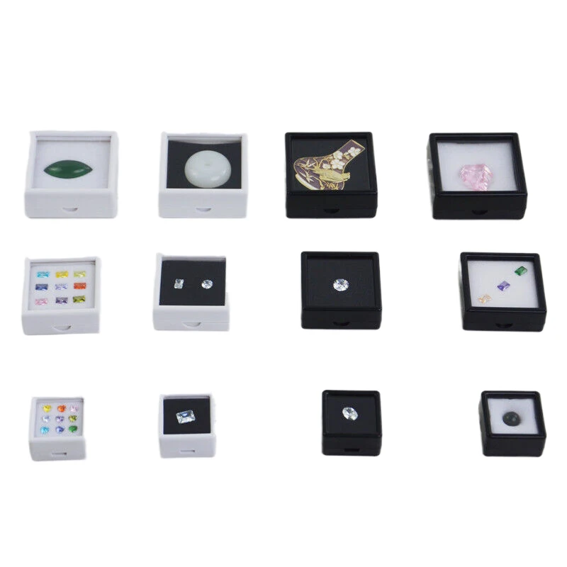 3/4/5cm Transparent Glass Cover Diamond Package Box Square Color Gemstone Display Box Memory Sponge Gem Stone Beads Holder