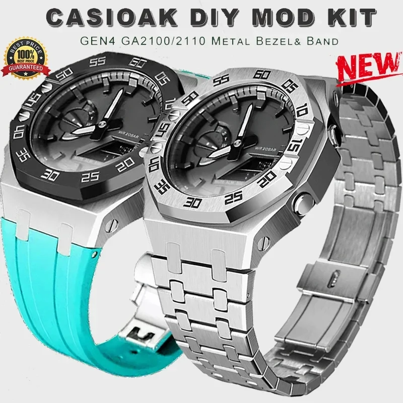 For CasiOak Mod Kit GEN4 GA2100 Metal Bezel for Casio Modification 3rd 4rd Generation Rubber Watch Case Strap GA 2100/2110 Steel