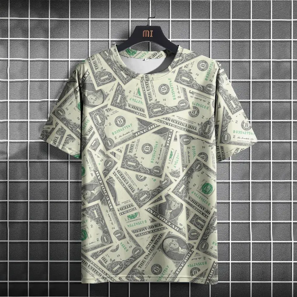 Funny Men\'s T Shirt Us Dollar Design Print Summer Casual Short Sleeve O-Nek Pullover Fashion Street T-Shirts Oversized Clothing