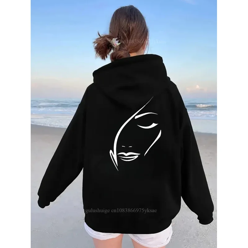 Y2k Streetwear Hoodie Halloween Gifts Abstract Face Line Art Print Autumn Winter Fall Clothes For Her Girlfriend