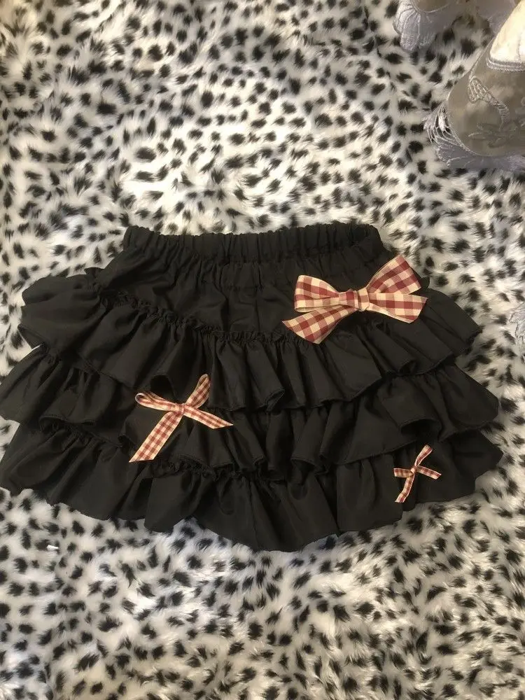 

Japanese Gothic Bow Lace Cake Pumpkin Skirt Women New Fashion Slim Kawaii Fluffy Skirts Harajuku Sweet Casual Vintage Clothing