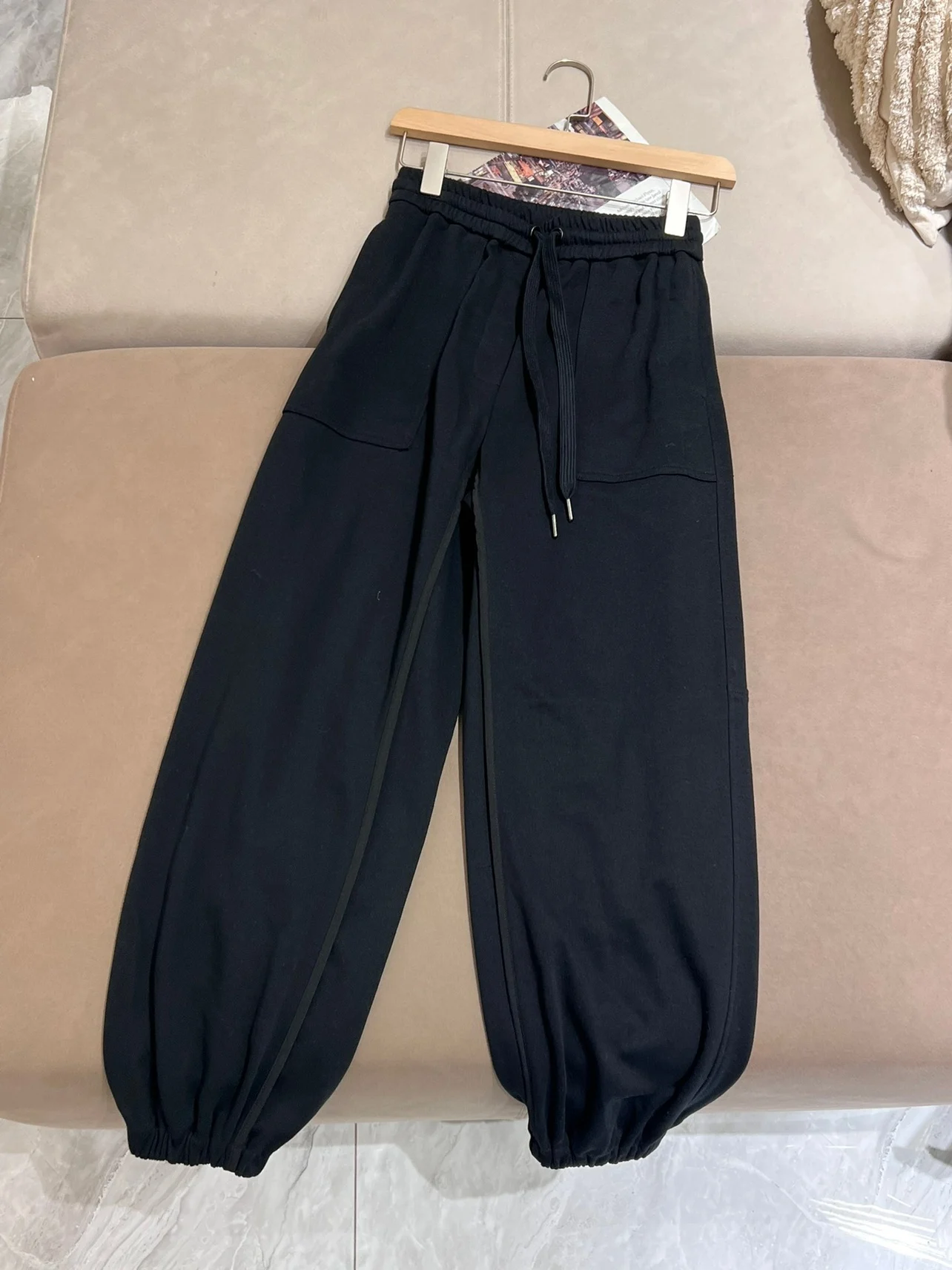 Spring B*C Women's Pants Drawstring Elastic High Waist Trousers Female Oversize Streetwear Baggy Pants Woman Wide Leg Pants