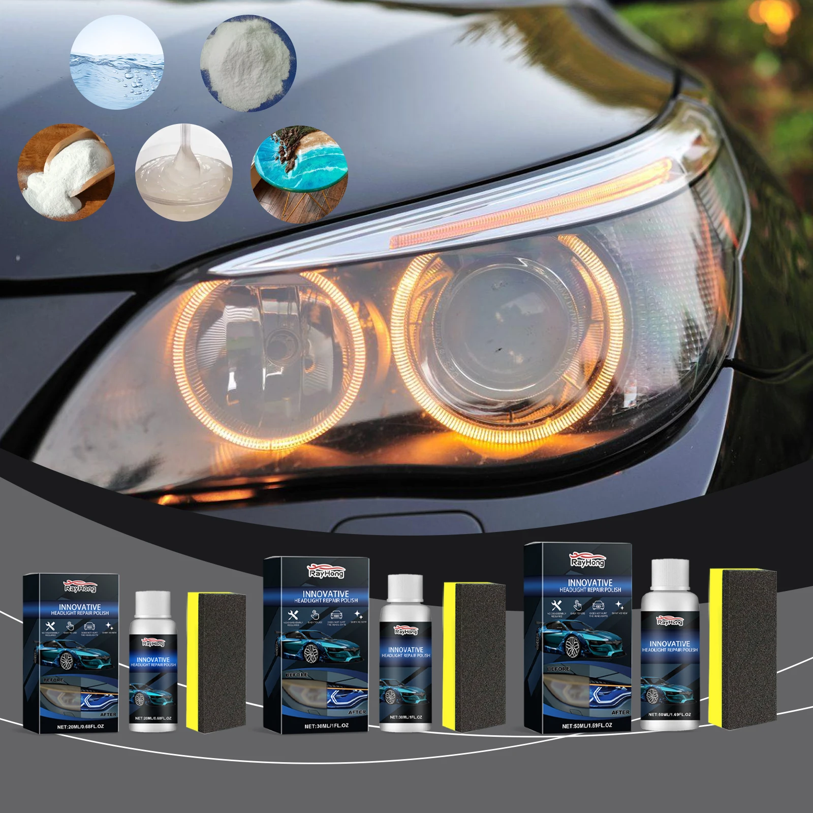 

Набор жидкостей для ремонта фар автомобиля, кристаллическое покрытие для фар автомобиля, инструмент для ремонта, ремонт фар автомобиля, ремонт