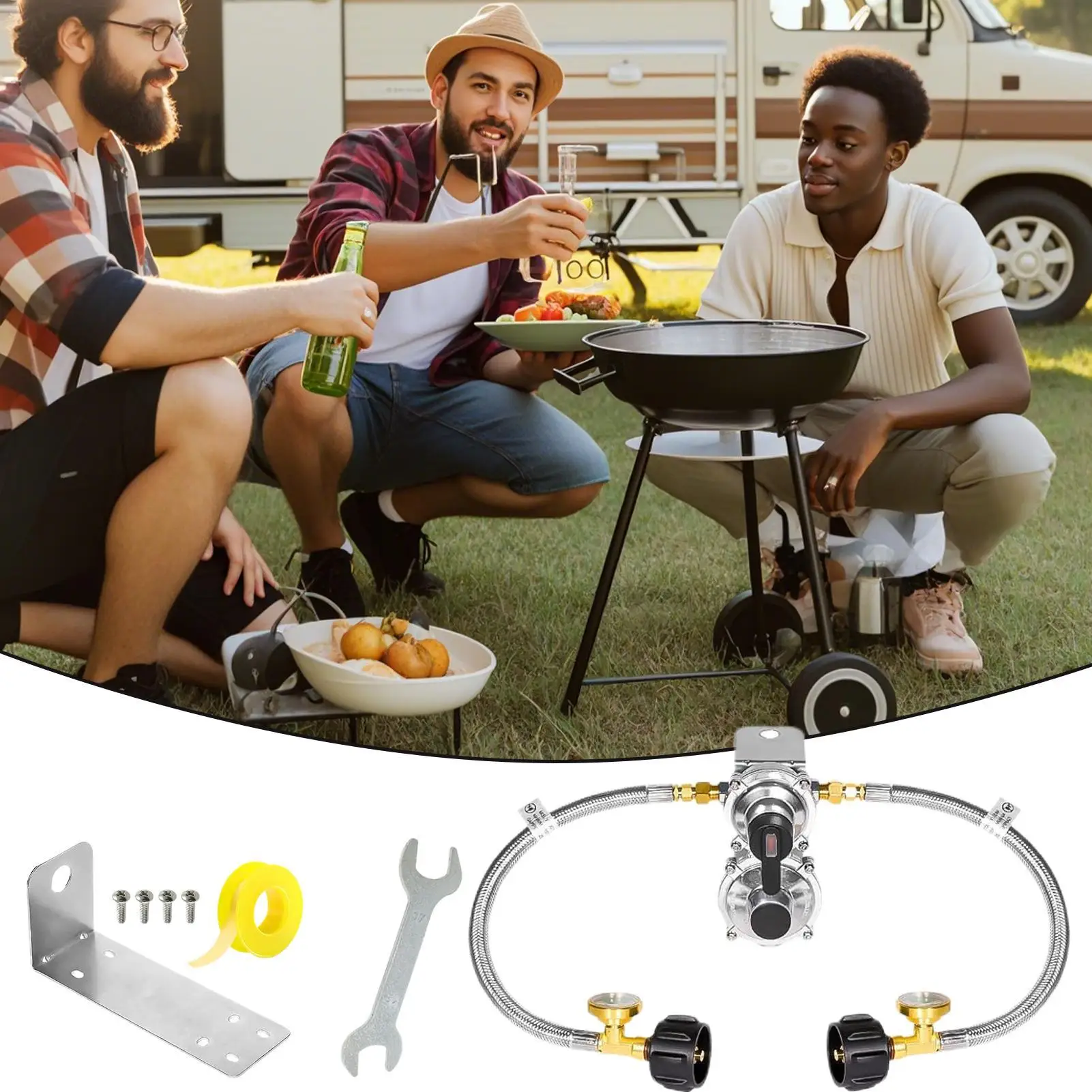 

RV LP Propane Regulator with 18" Reverse Air Inlet with Gauge Heavy Duty Automatic Changeover 2-Tank Cooking Replacement Parts