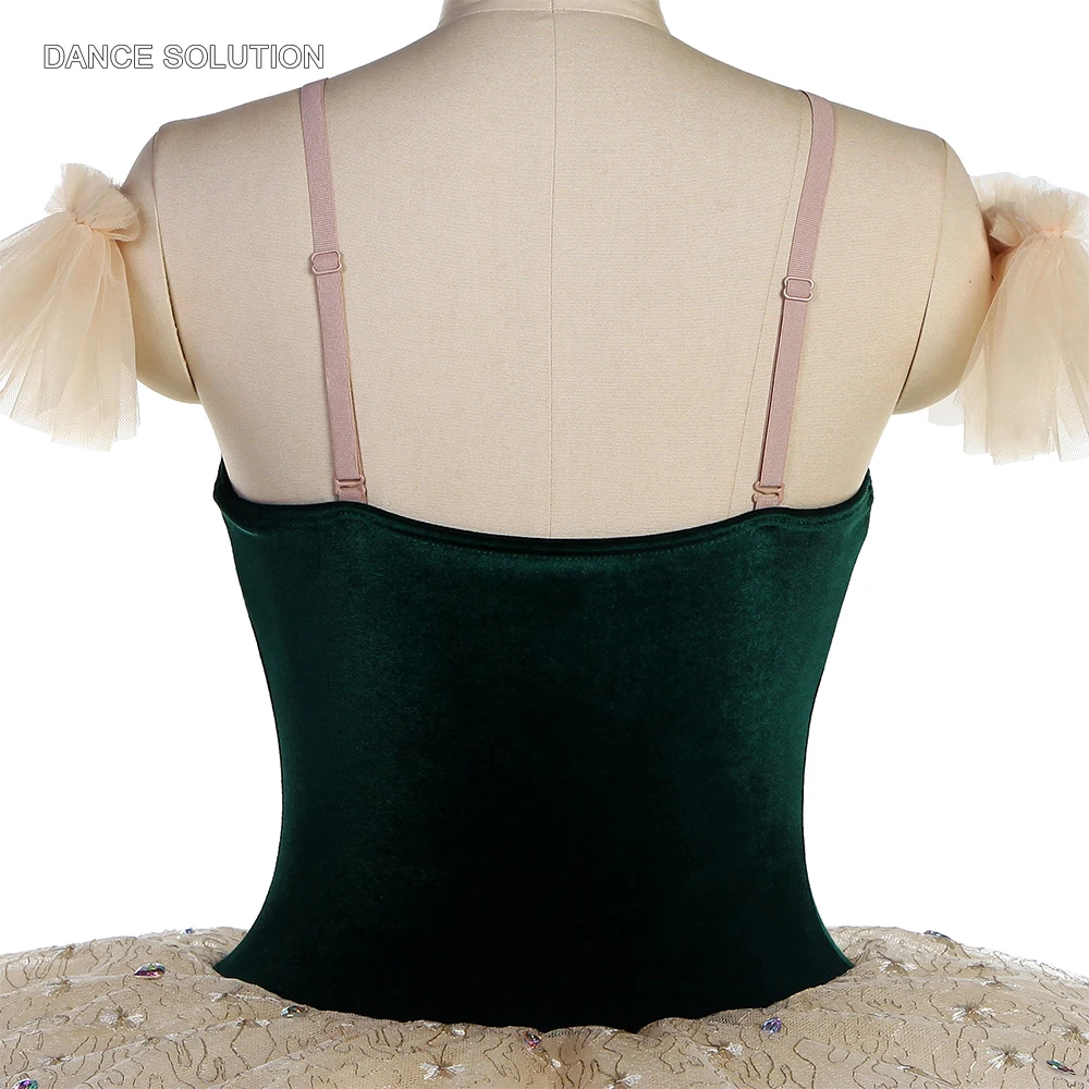 Professional Ballet Tutu Costume Dark Green Velvet Bodice with Ivory Pancake Tutu Skirt Ballet Outfit for Women & Girls BLL546