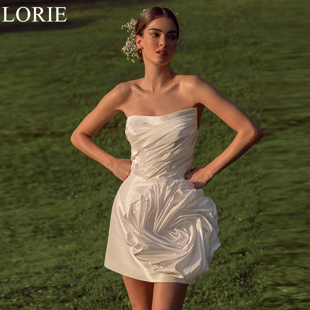 

LORIE Elegant Satin Short Wedding Dresses A-Line Draped Ruffles Detachable Train Bride Prom Gown 2025 Sexy Bridal Gown Customize