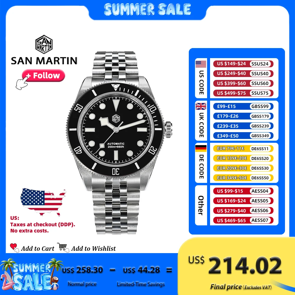 

San Martin 40mm BB Men Watch Luxury Sport Diver Fly Clasp NH35 Automatic Mechanical Man Watches Jubilee BGW-9 20Bar SN0128