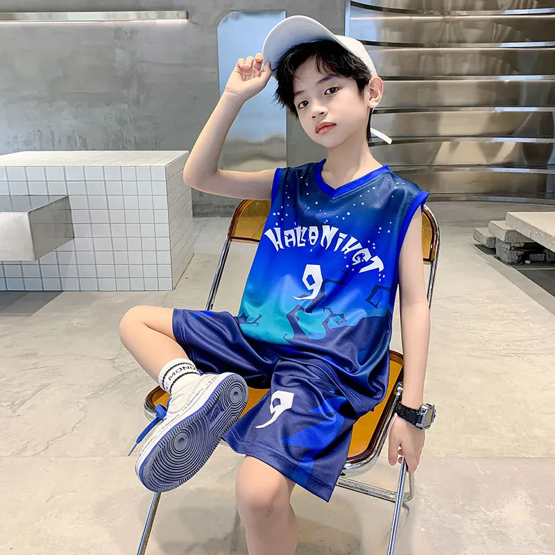 Boys' basketball wear 2024 summer new CU-CU children's tracksuit Sleeveless boys' training wear Children's quick-drying clothes image 3