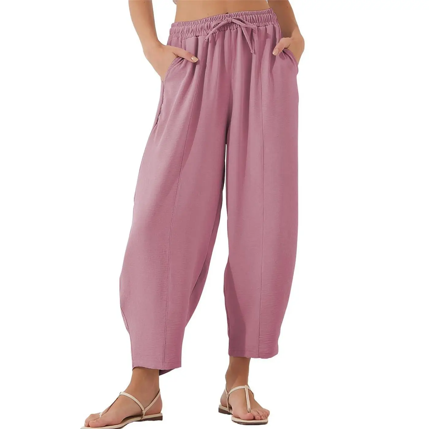 High Waist Casual Vacation Cross-Border Women's Clothing Loose Fit Trousers with Rope Insert Mid-Low Waist Commute Style