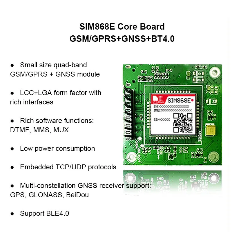 SIMCOM SIM868E Core Board Development Board Quad-Band GSM/GPRS Module support GNSS+BT4.0 Breakout Kit Single-row Pin Board
