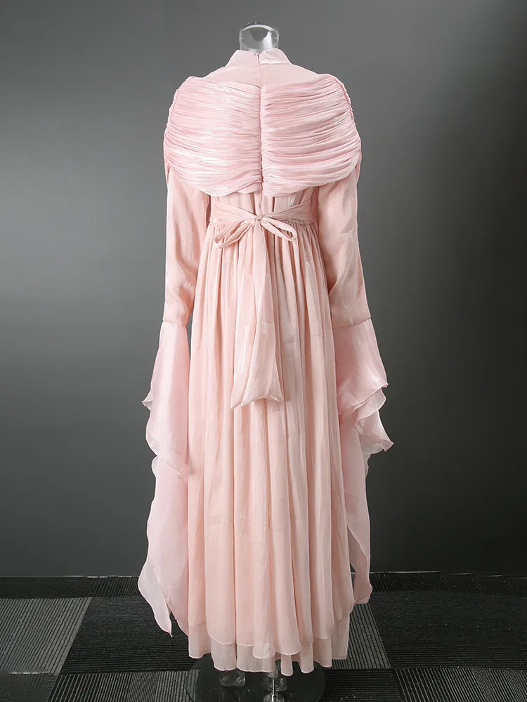 LGRQ 2026 spring New Wine Color Women's Clothing Irregular Pleated Ruffled  Elegant Long Dress High Waist A-line Bottom Dresses - AliExpress 200000345