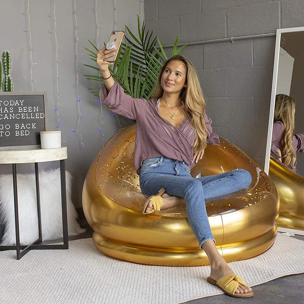 PVC lazy inflatable sofa leisurely gold powder luminous sofa, household outdoor sofa