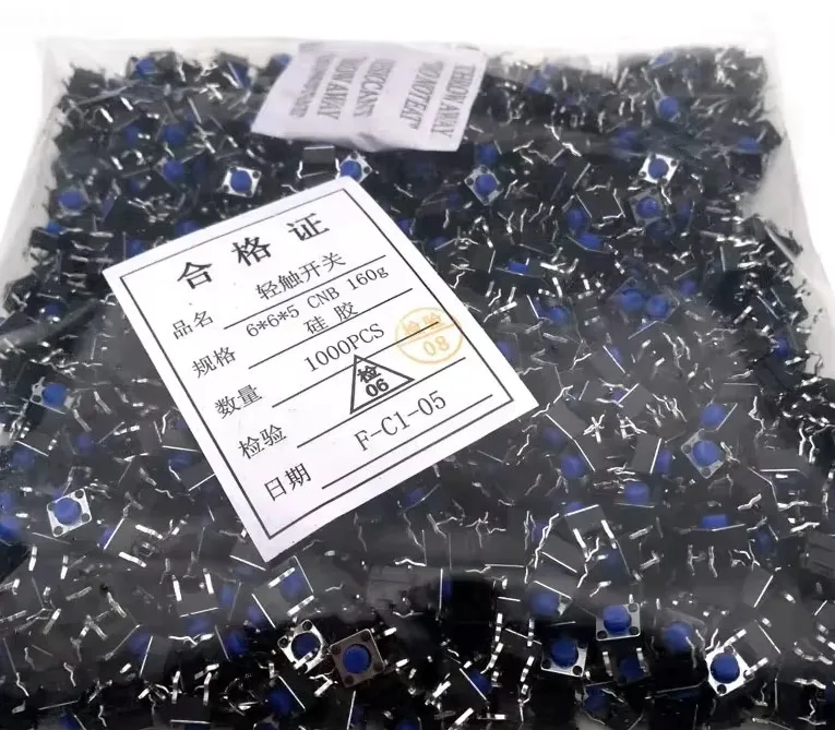 1000PCS Silica gel 6X6x5mm 4PIN dip TACT push button switch Micro key power tactile switches 6x6x5 6*6*5MM Light touch