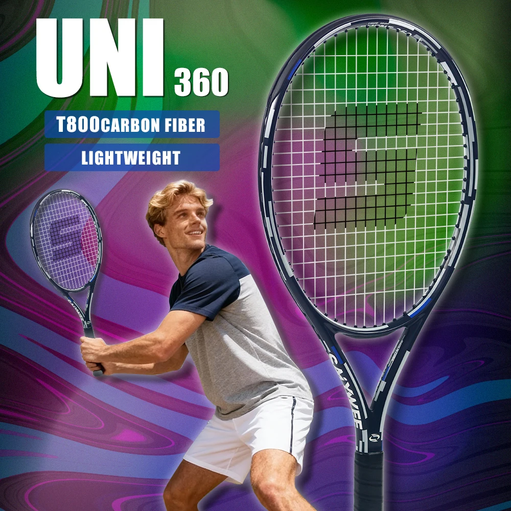 UNI360 T800 Full Carbon Fiber Tennis Racket Premium Professional 52-62lbs 340mm Balance 280g Ultra Light Power Control Unisex