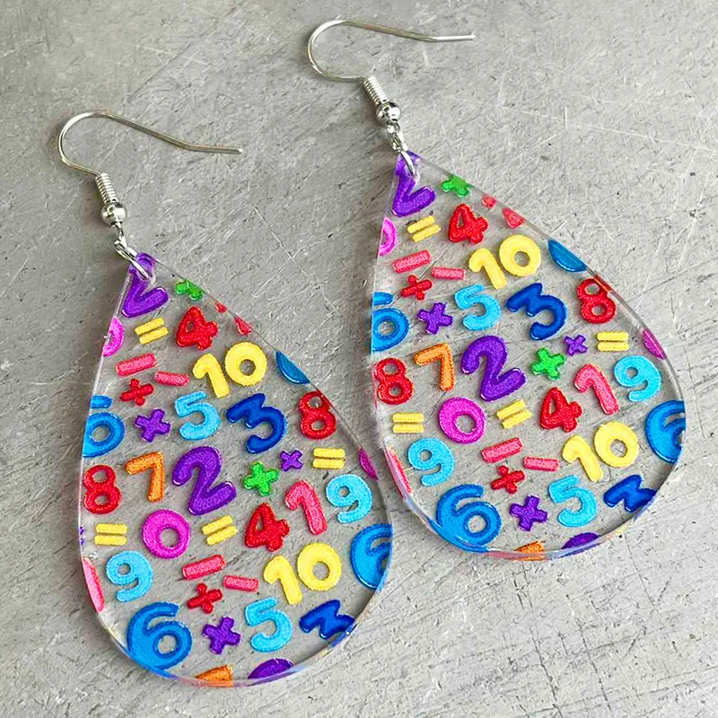 New Teachers'Day Earrings Simple Pencil Colorful Pen Math Digital Colorful Cute Student Teacher Earrings Transparent Acrylic Ear