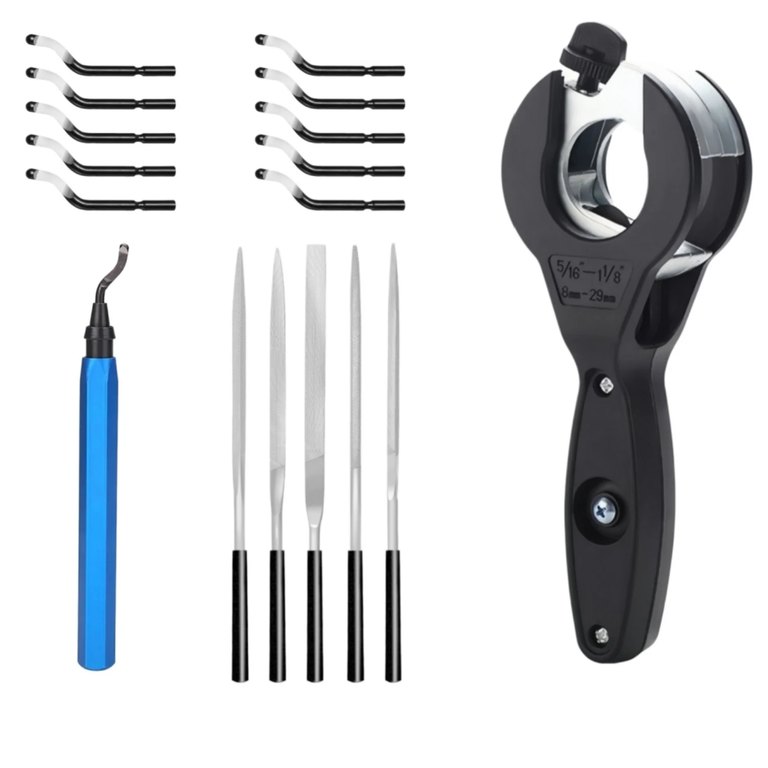 6-23mm or 8-29mm Ratcheting Pipe Cutter Deburring Tool and Needle Files Set for Copper Thin Stainless Plumbing HVAC Pipes