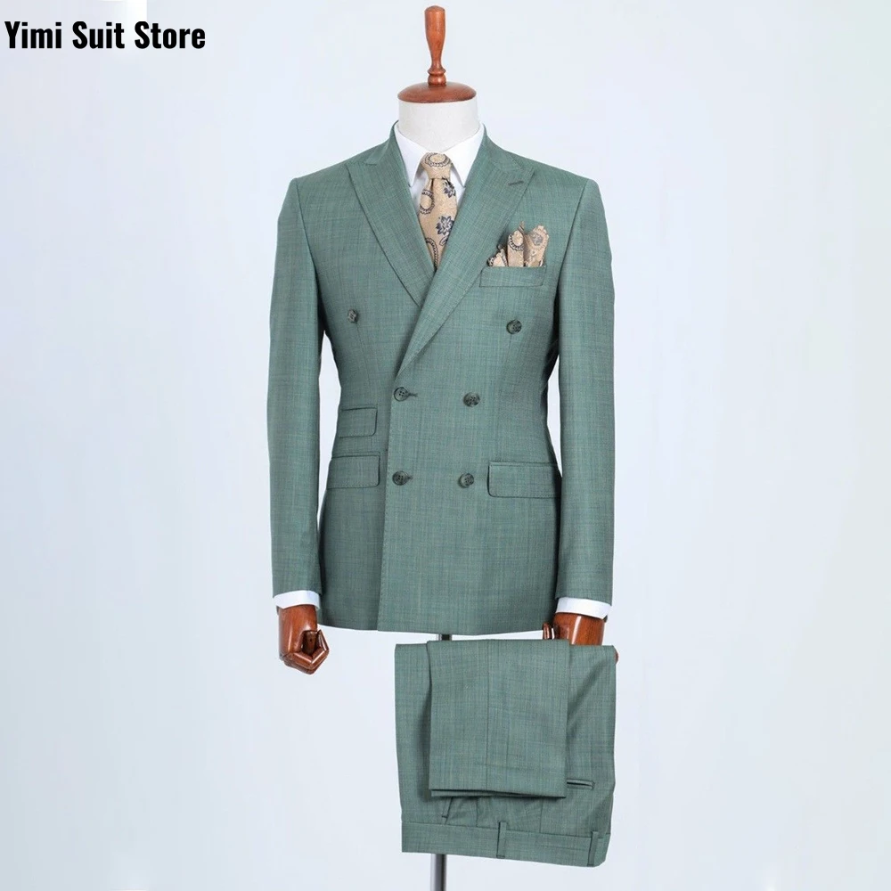 YiMinpwp スカイブルー メンズスーツ プロム用 メンズ ツーピース ダブルブレスト ブレザー ベスト パンツ 高級 フォーマル パーティー 新郎 タキシード XS-5XL