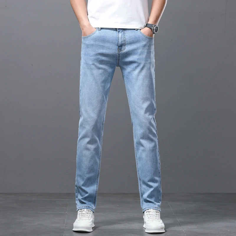 

Stretch Straight Men's Jeans Business Classic Soft Cotton Washed Denim Pants Casual Fashion Korean Brand Clothing Trousers