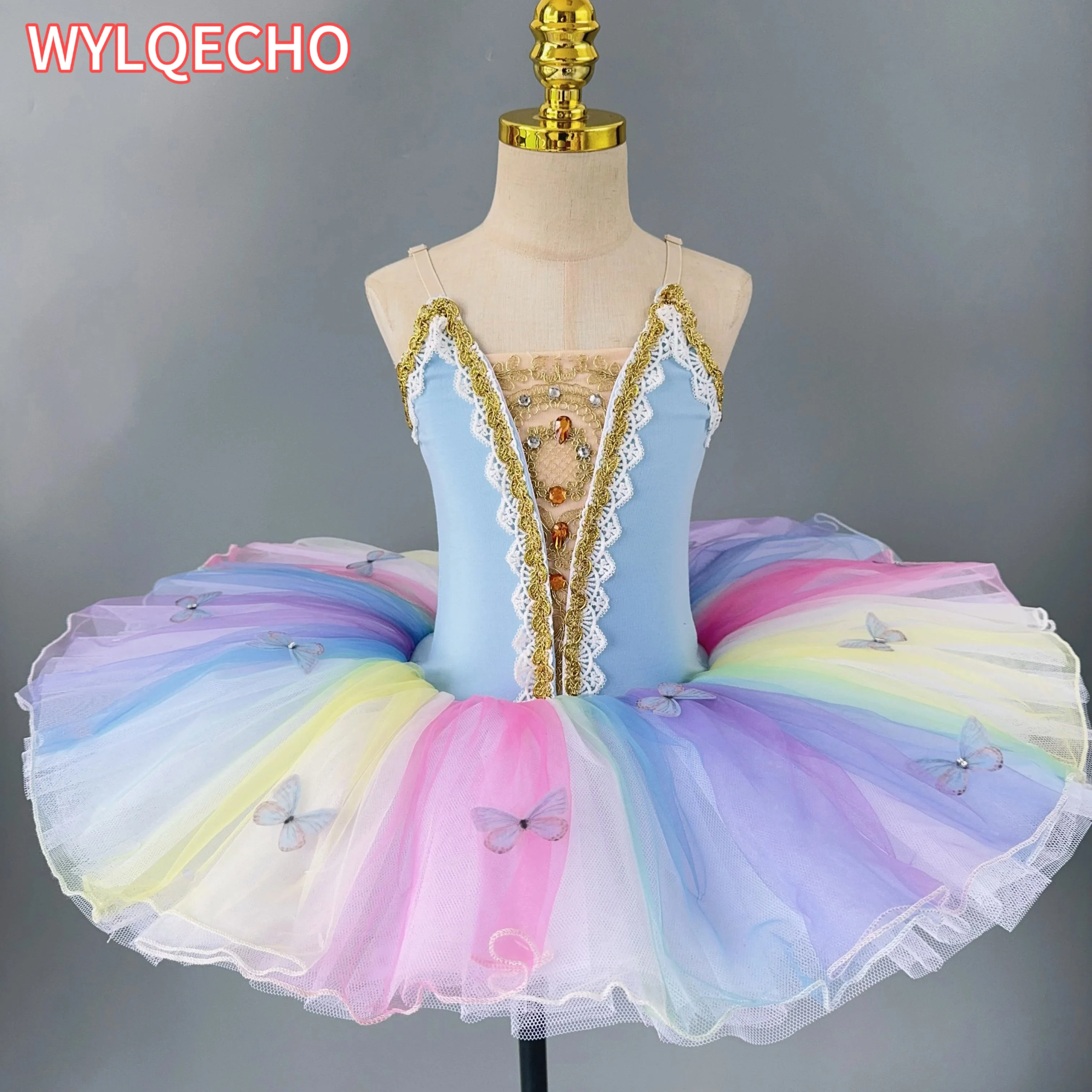 

Kids Professional Ballet Skirt Girls Swan Lake Dance Children Rainbow Color Ballerina Ballet Dress Performance Dancing Costumes