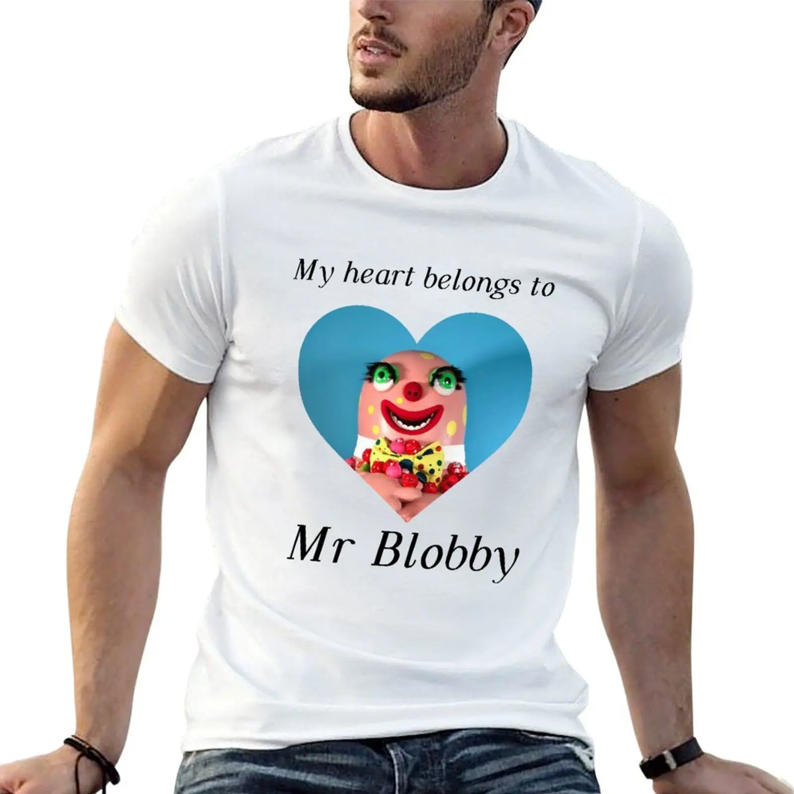 Mon cœur appartient à M. Blobby, t-shirt pour homme, t-shirts imprimés décontractés pour homme, t-shirt de créateur