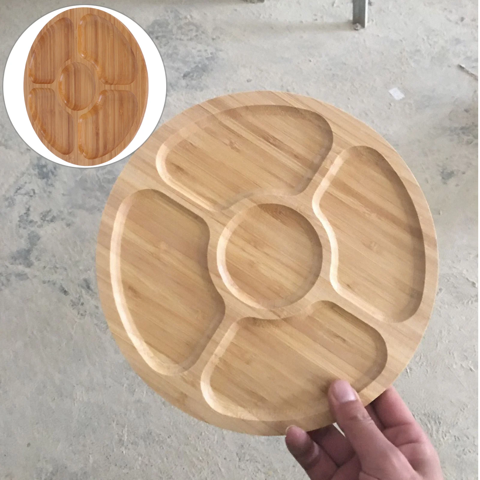 

1Pcs Bamboo Plate Simple 5-Grid Food Serving Dish for Salad Dessert Fruit Kitchen Tableware Bamboo Dish