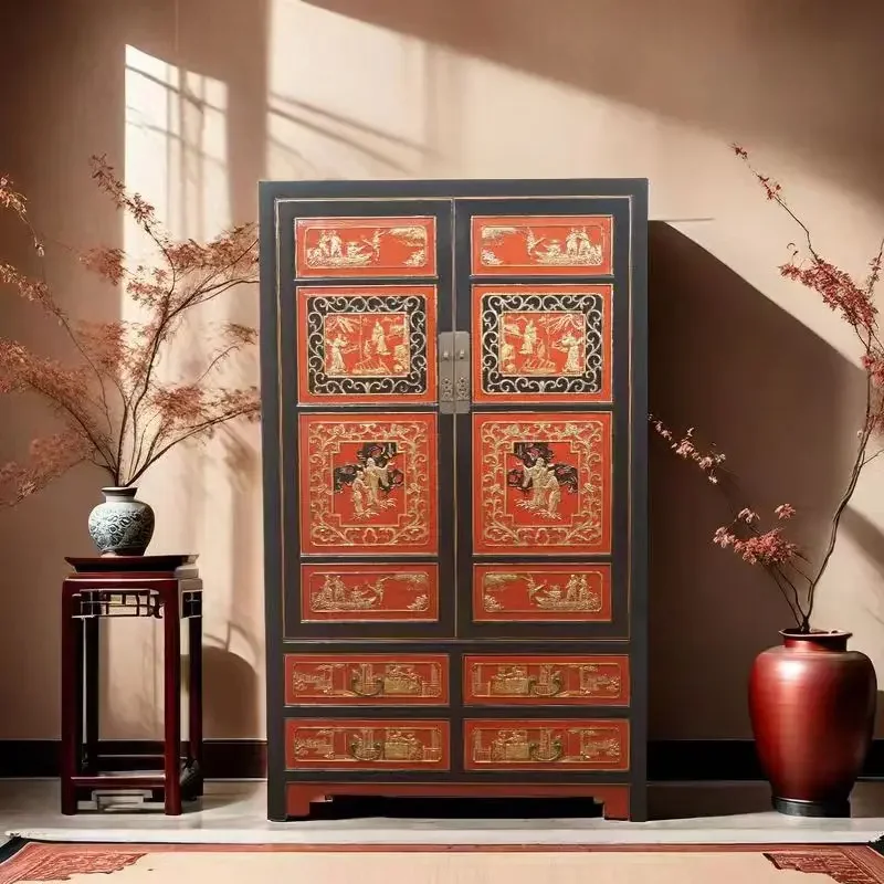 Chinese retro all-solid wood porch cabinet, living room storage cabinet, locker, old bookcase, antique wardrobe