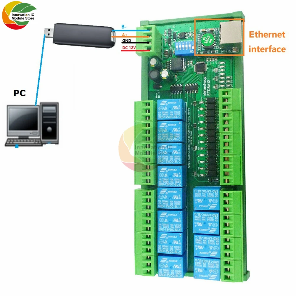 Imagem -06 - Dio Ethernet Rs485 Módulo de Interruptor Relé Modbus Rtu Tcp ip Controlador de Rede Plc Placa de Expansão 12v 24v In1 12