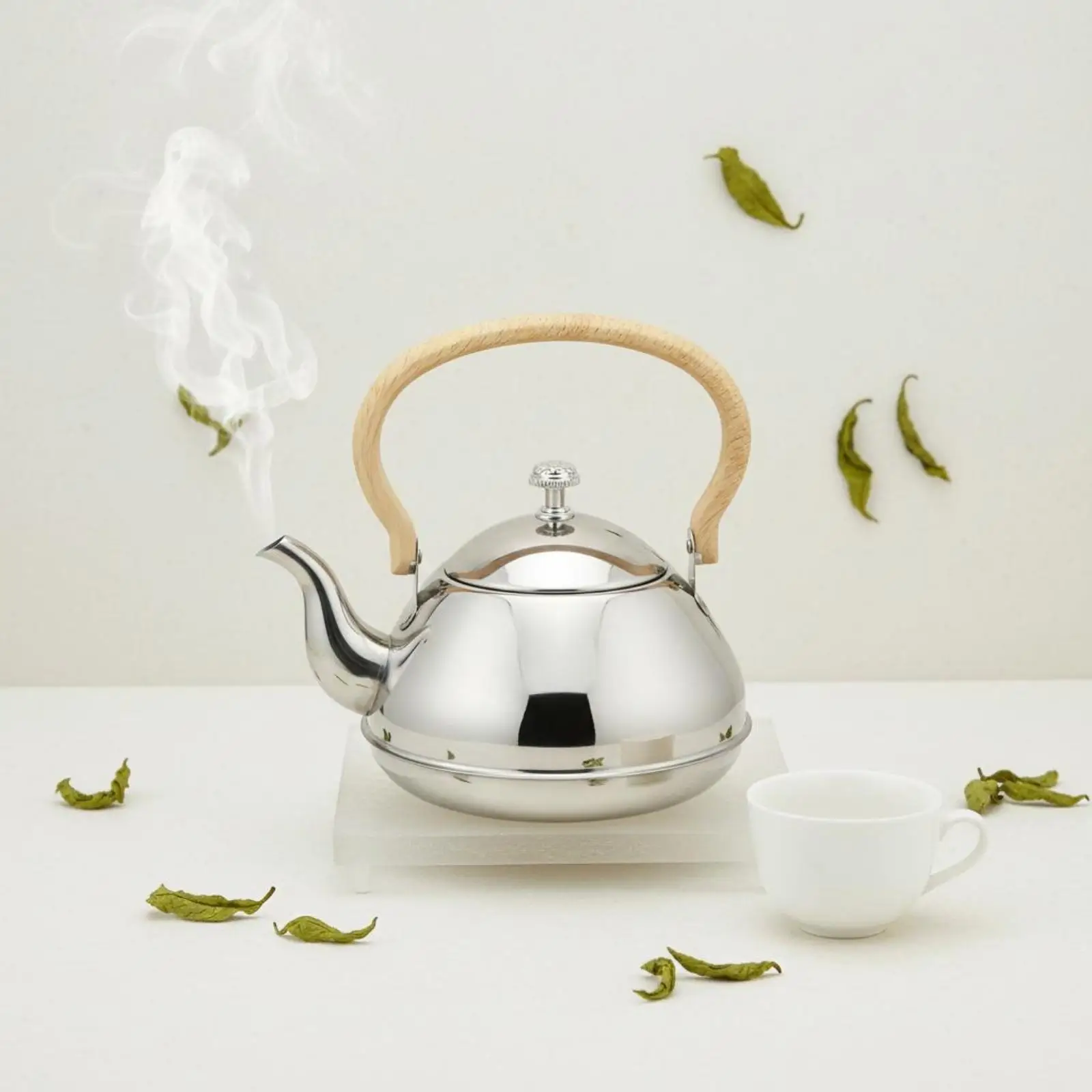 Stainless Steel Tea Kettle Easy to Clean Tea Pot Kettle Shiny Mirror Finish Household Cookware for Restaurant, Teahouse, Boiling