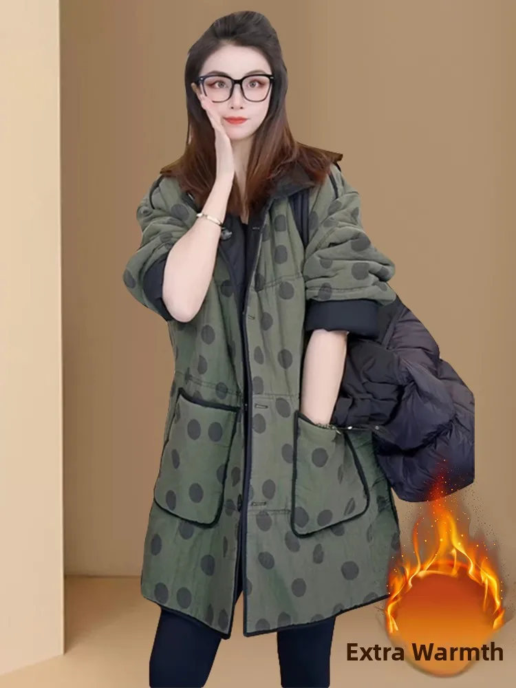 

Ретро повседневная женская хлопковая куртка оверсайз средней длины, двусторонняя, теплая, осенне-зимняя, в корейском стиле