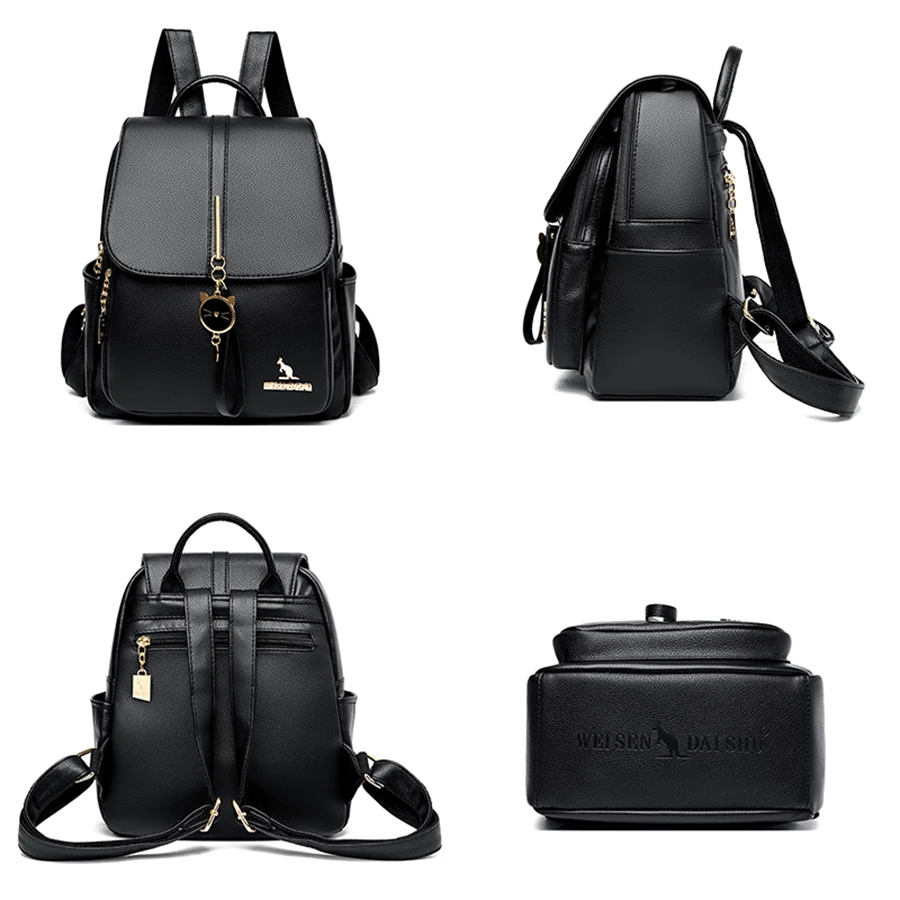 College Women Backpack Designer Soft Leather Vintage Packbag Female Travel Back Pack School Bags for Teenage Girls Shoulder Bag
