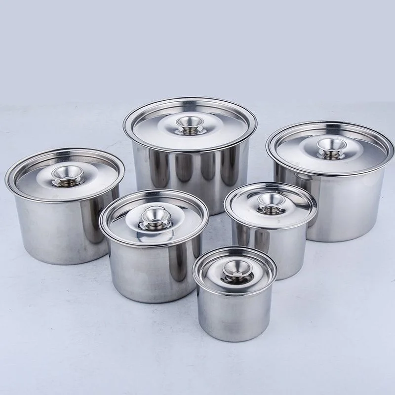 [ ] Stainless Steel with Lid Round Thickened Seasoning Jar Stew Cup Oil