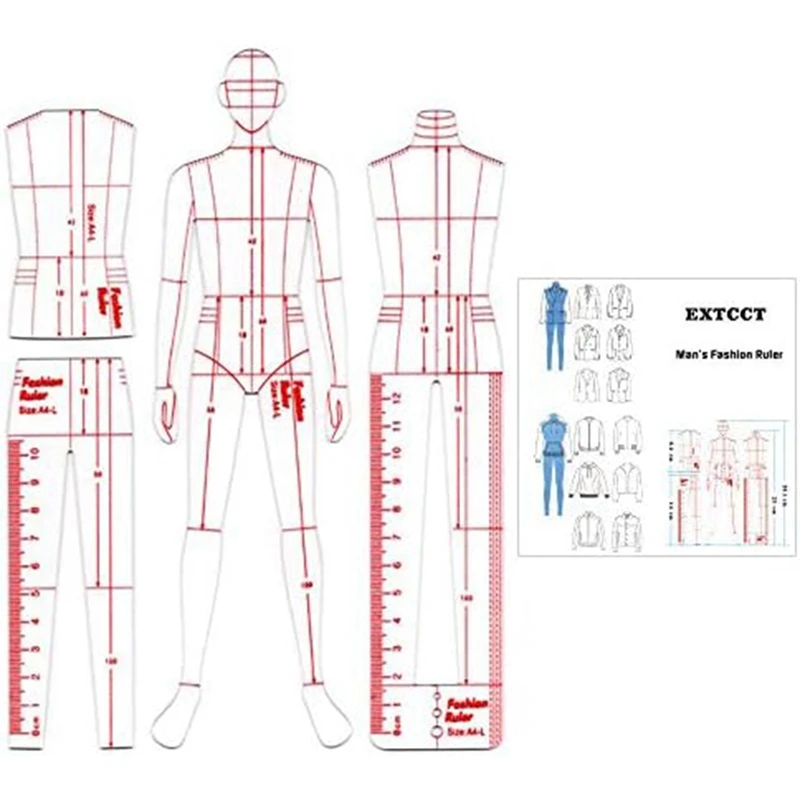 Men's Fashion Illustration Ruler Drawing Template Acrylic For Sewing Humanoid Pattern Design, Clothing Measurement