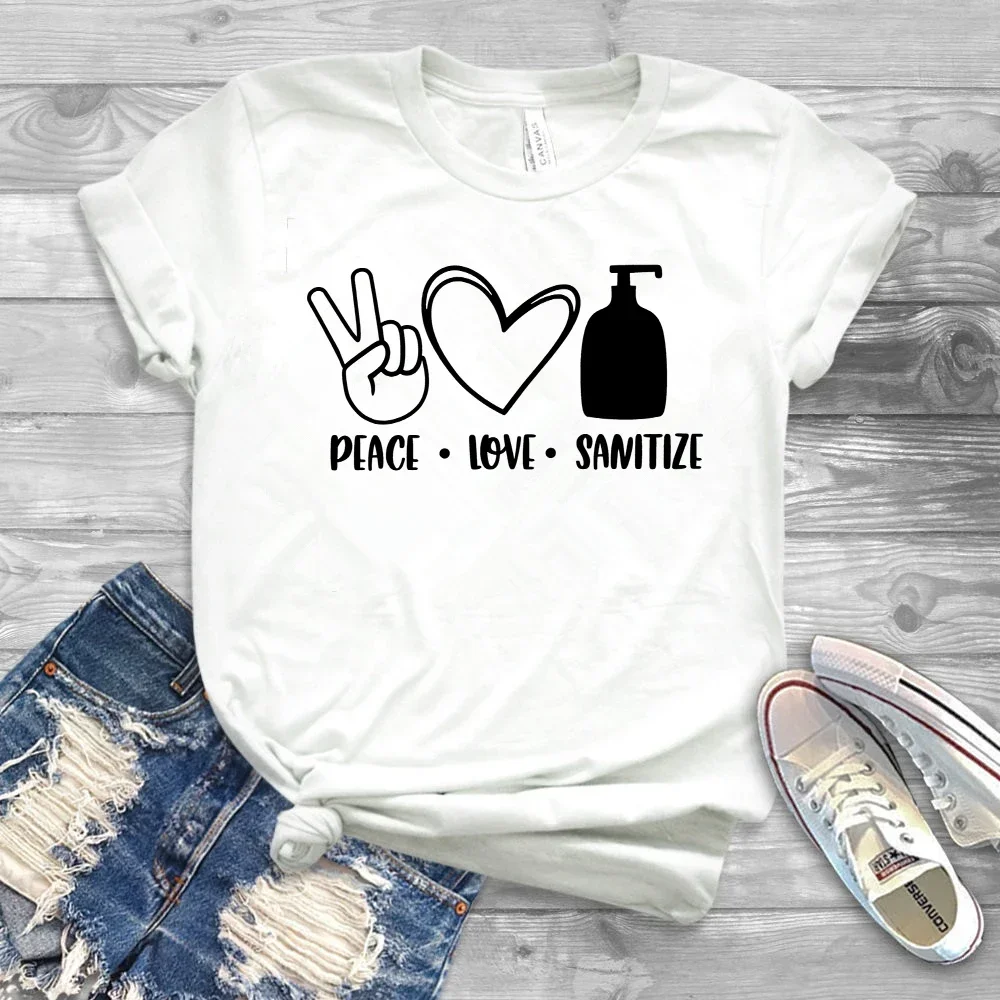 2024 Peace Love Sanitize Shirt Funny Quarantine T-Shirt Unsex Social Distancing Shirts Wash Your Hands Stay Home Tee y2k t shirt