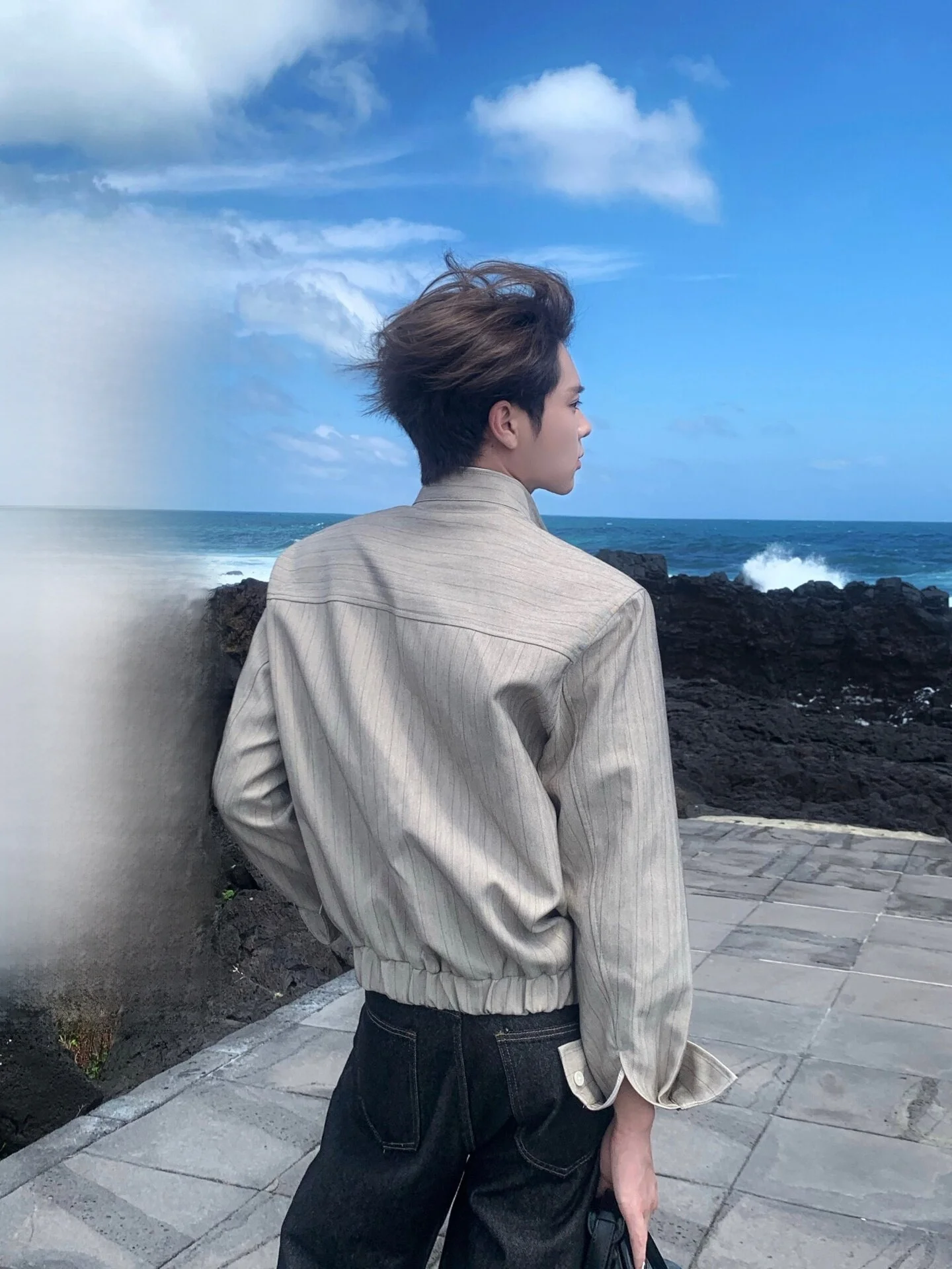Cleanfit Italian Stripe Men's Jacket Autumn Loose Style Waist-Cinching Coat Fashionable Urban Polyester Youth Outerwear