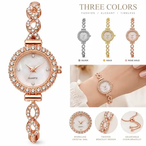 Rhinestone Quartz Watches Diamond Studded Watch Strap with Adjustable Bracelet Women Wristwatch Rotundity Shaped Watch
