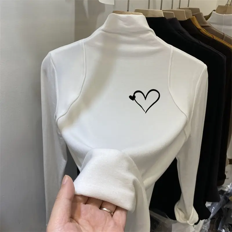 Half Turtleneck Double-sided German Velvet Bottoming Shirt for Women in Autumn Winter New Style Versatile Slimming Top T-shirt