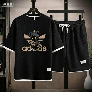 

Summer new men's short-sleeved set, a fashionable outdoor casual men's short-sleeved T-shirt and sports shorts 2-piece set