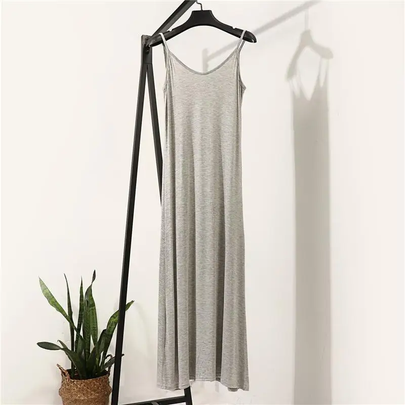 Damska sukienka na ramiączkach, spódnica damska, letnia modalna długa spódnica, halka, sukienka z dekoltem O, spódnica midi, sukienka typu \"vest\".