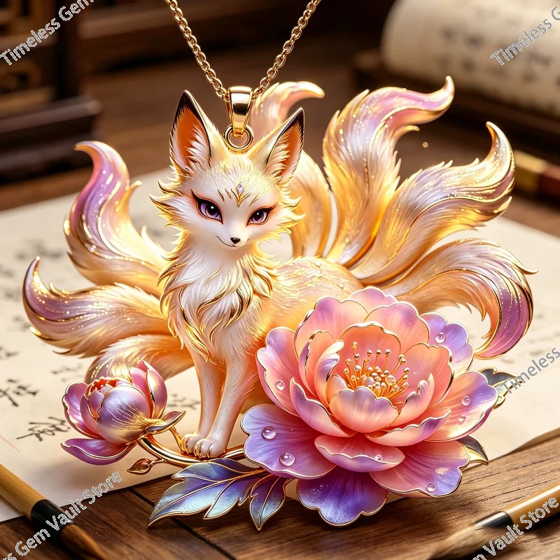 Halskette mit Anhänger „Neun-Schwänziger Fuchs“, exquisites Emaille-Handwerk, niedlicher Modeschmuck, Geschenk für beste Freunde und Familie
