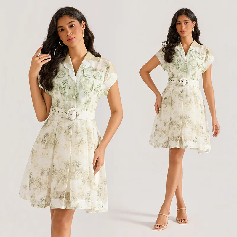 

Court Sle Акварельный принт ort Dr Бархатная ткань с высокой талией Нейтральное длинное плечо Све Повседневная одежда Thiened ort S...