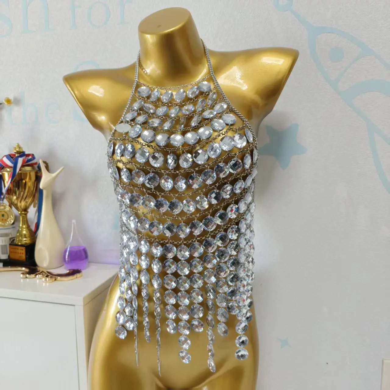 Hot Selling Women'S Silver Shiny Diamond Body Chain Holiday Silver Multi-Layer Neck Hanging Vest Spicy Girl Sexy Chest Chain