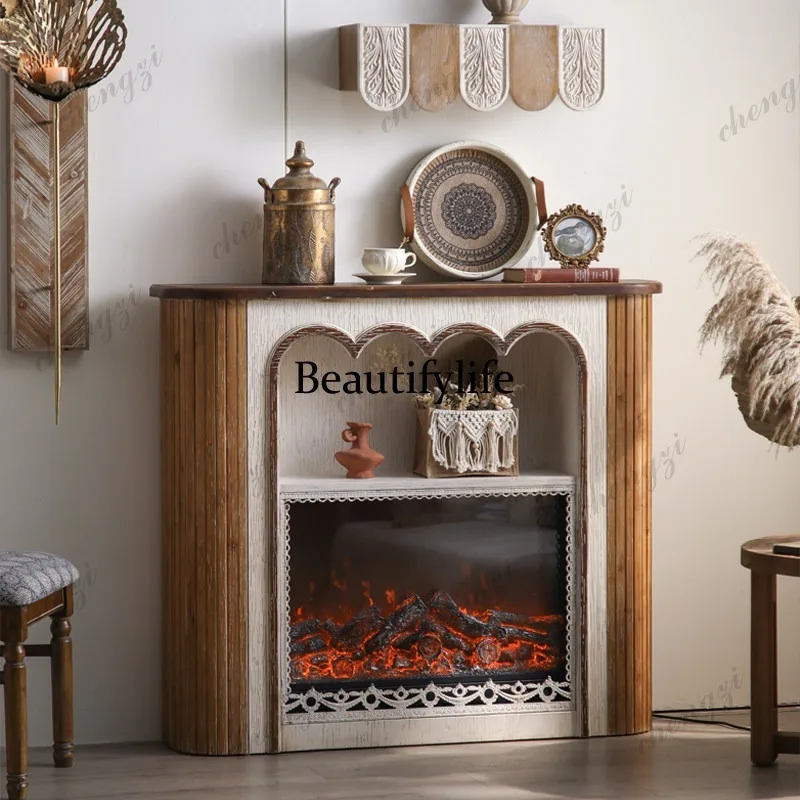French mantel living room decoration anti-real stove heating against the wall household solid wood retro counter