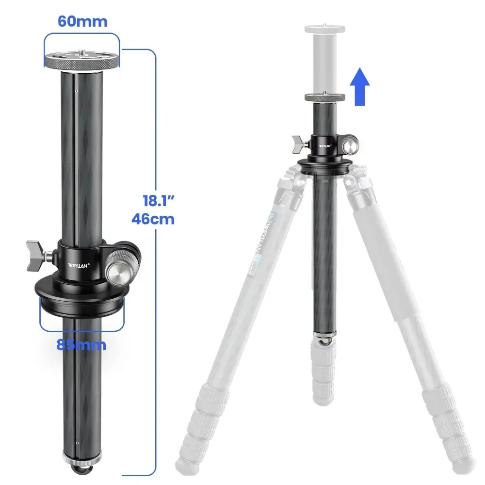 Weylan ขาตั้งกล้อง TZ8ขาแนวนอน40มม. คอลัมน์กลางขาตั้งกล้องคาร์บอนไฟเบอร์46ซม. แขนบูมเข้ากันได้กับหัวบอลหัวน้ำ