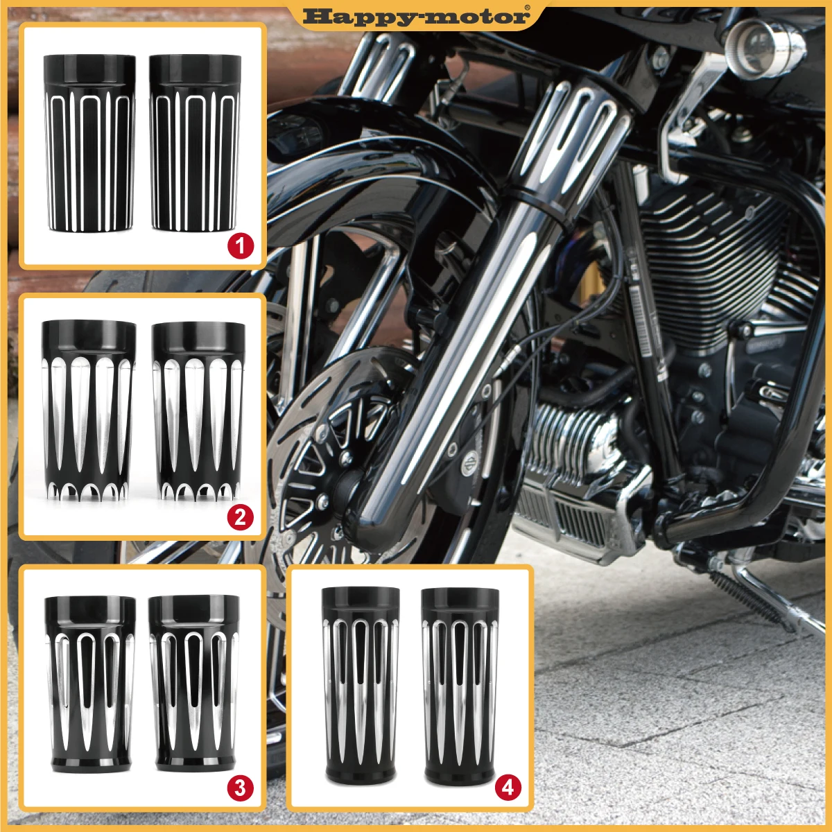 CNC EDGE CUT Shock Fork Boots Slider Covers For Harley Touring Glide FLHX FLHR Cow Bells Street Ultra Classic Electra FLHTCU