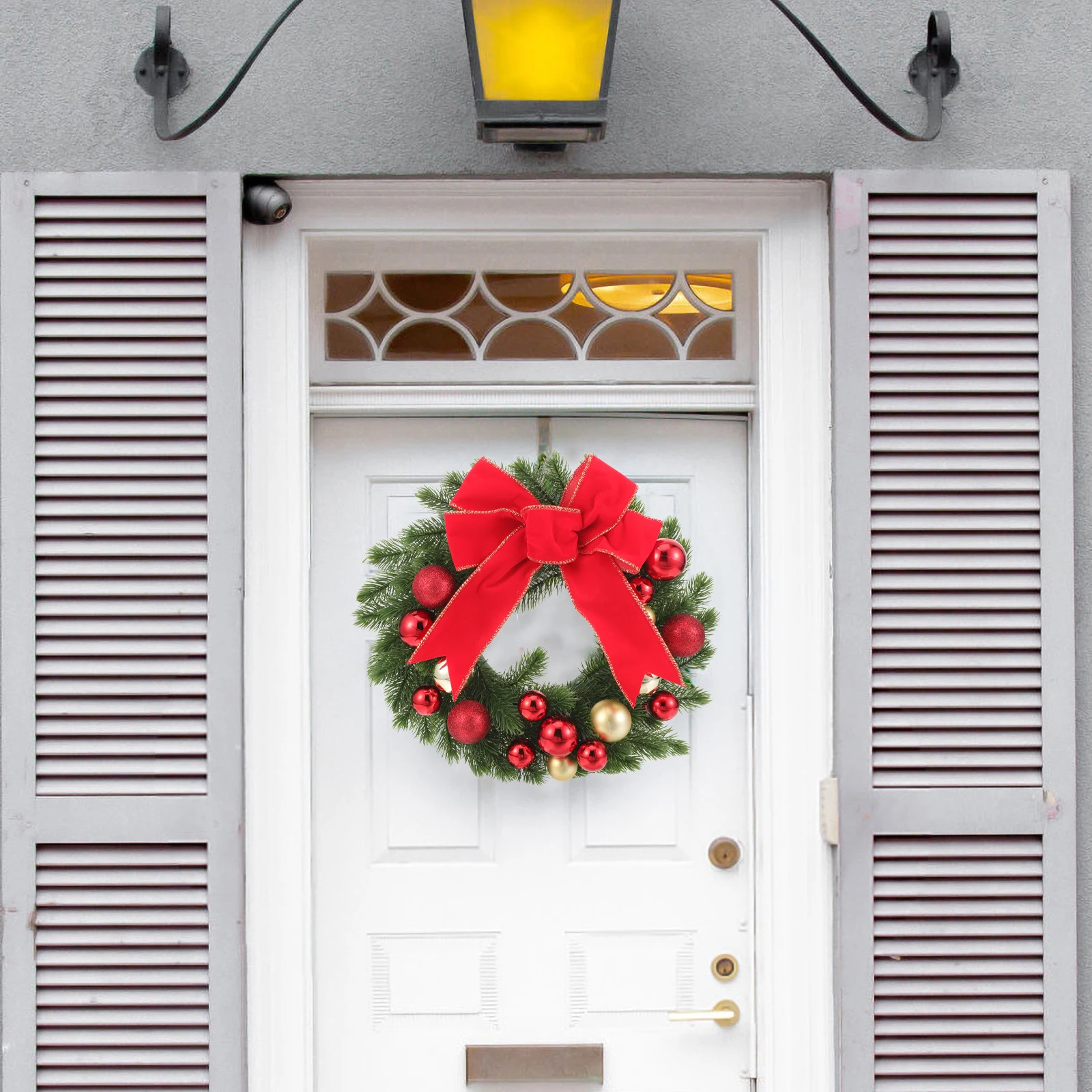 

Christmas Wreath Decoration Green Grass Red Knot Hanging Door Window Xmas Tree DIY Home Party Supplies Artificial