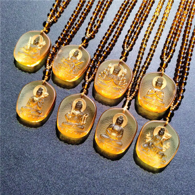 Gilded Glazed Buddha Pendant Guanyin Manjushri Samantabhadra Eight Patron Saints Tathagata Necklace Gifts