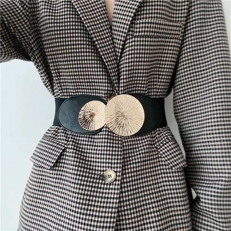 تصميم شخصي جديد Cummerbunds لمعطف الموضة سليم مثير واسعة مطاطا مشرق دائرة كبيرة مشبك أحزمة الخصر للنساء #1