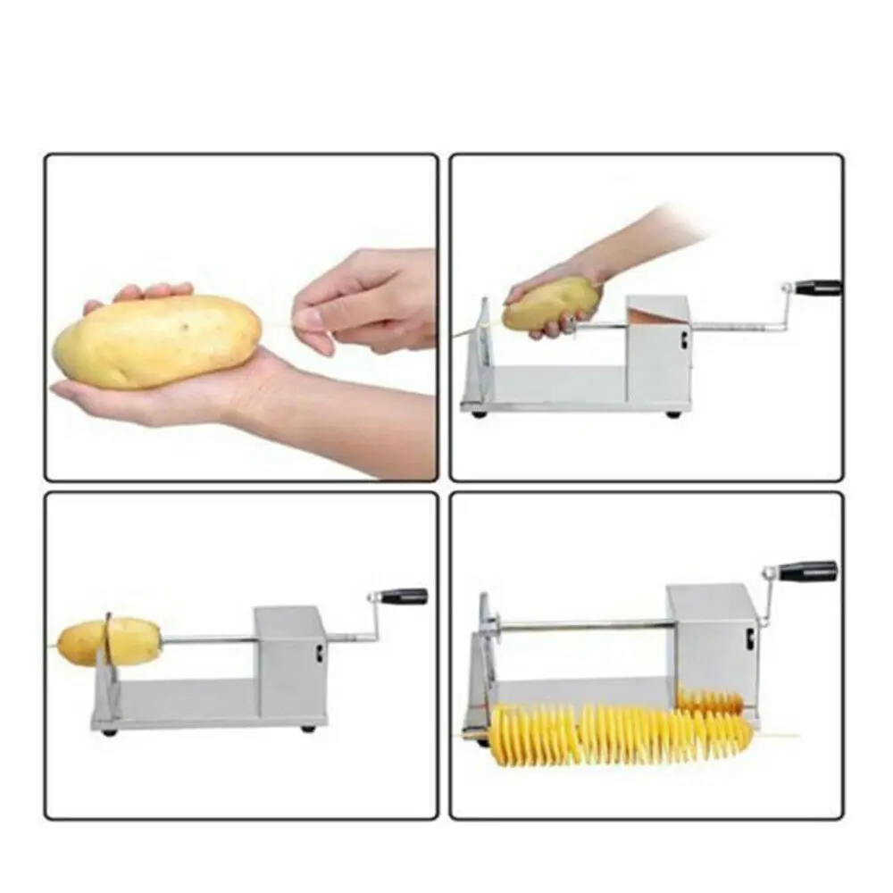 Imagem -04 - Espesso Tornado Espiral Cortador de Batata Cozinha Vegetal Fruta Chips Slicer Máquina de Corte Picador de Batata Manual Aço Inoxidável